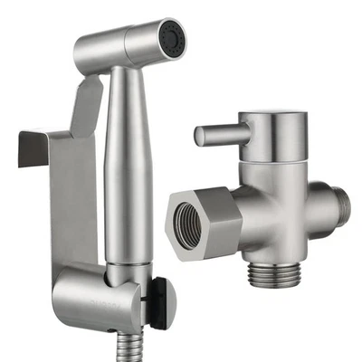 Kit Douchette Wc Acier Inox Douchette à Main Bidet avec Vanne WC 3 Voies 3/8"... - Photo 1/4