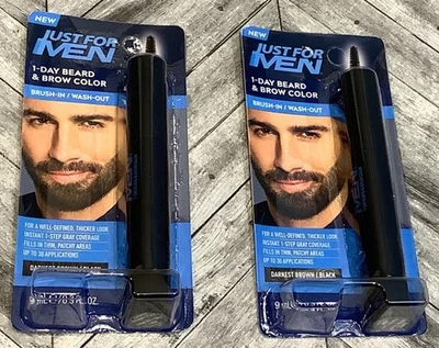 2 cepillos de tinte temporal Just For Men de 1 día color barba marrón negro en lavado Foto 1 de 2