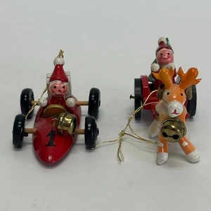 Vintage Wooden Kurt Adler Christmas Ornaments Santa Car Reindeer Buggy Lot Xmas - Bild 1 von 8