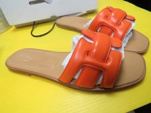 Aldo Elenaa Women Flat Sandal Sz 10 Casual Orange Leather Open Toe Slip-On Slide - Picture 1 of 13