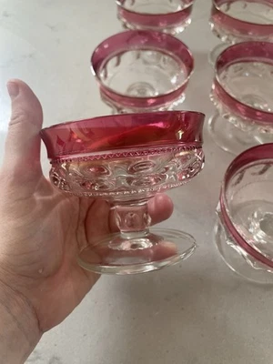Tiffin Kings Crown Thumbprint Ruby Red Sherbet Dessert Glasses - Set of 6 - Image 1 of 4