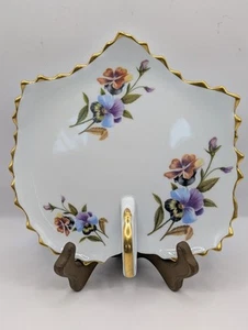 Vtg EUC Limoges France LEC LeClair Leaf Finger Bonbon Trinket Dish Tray Pansies - Picture 1 of 7