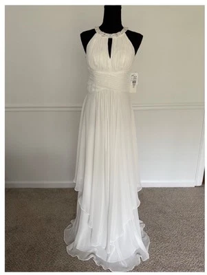 New DB Studio soft White wedding dress bride Gown Beaded Neck Long Keyhole sz 4 - Image 1 of 4