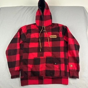Burton Snowboards Mens hoodie L Buffalo Full Zip Hoodie Jacket Plaid Red Black - Picture 1 of 17
