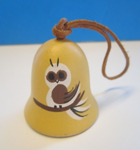 Vtg Tesa Southwest Pottery Owl Bird Bell Hand Painted Wind Chime Ornament 1.75"
