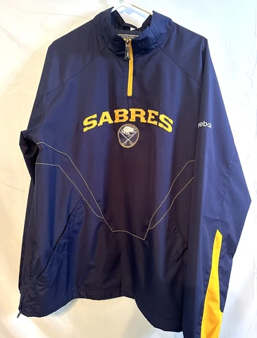 Buffalo Sabres Hockey Pullover Windbreaker 1/4 Zip Jacket REEBOK Large NHL Cover
