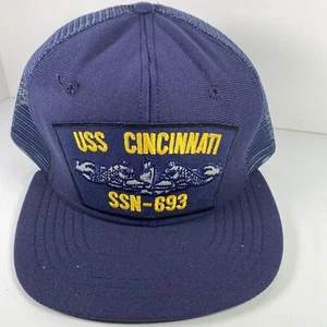 Vintage USS Cincinnati SSN-693 Snapback Cap Mütze USA Navy Veteran Patch blau Mesh - Bild 1 von 12