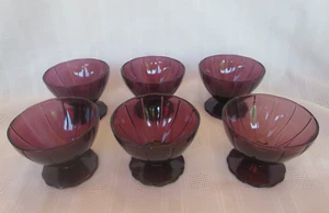 6-HAZEL ATLAS Newport "Hairpin" Depression Glass Amethyst Sherbet Footed Glasses - Picture 1 of 20