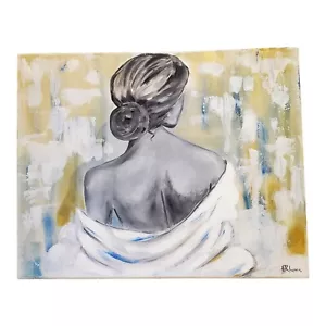 OOAK RARE Beautiful Woman Artisan Signed 20" X 16" Painted Canvas - Picture 1 of 5