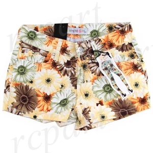 New Charming Girl Girls Floral Jeans Shorts Summer Orange Brown 1 3 5 7 9 11 13 - Picture 1 of 2