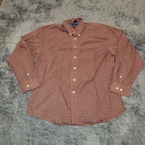 Hagger Button Down Shirt Men's Large Red Black Plaid Long Sleeve Wrinkle Free - Picture 1 of 6