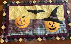 Vintage Pumpkin & Bat Halloween Quilted Large Throw Pillow Case 37”x 23” Lot 2 - Picture 1 of 9