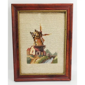 Windmill Vintage Needlework Framed Multicolor Canal Holland - Picture 1 of 4