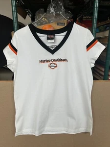 Vintage Harley Davidson Women's XL V Neck Shirt Aspen Glenwood Springs, CO White - Picture 1 of 14