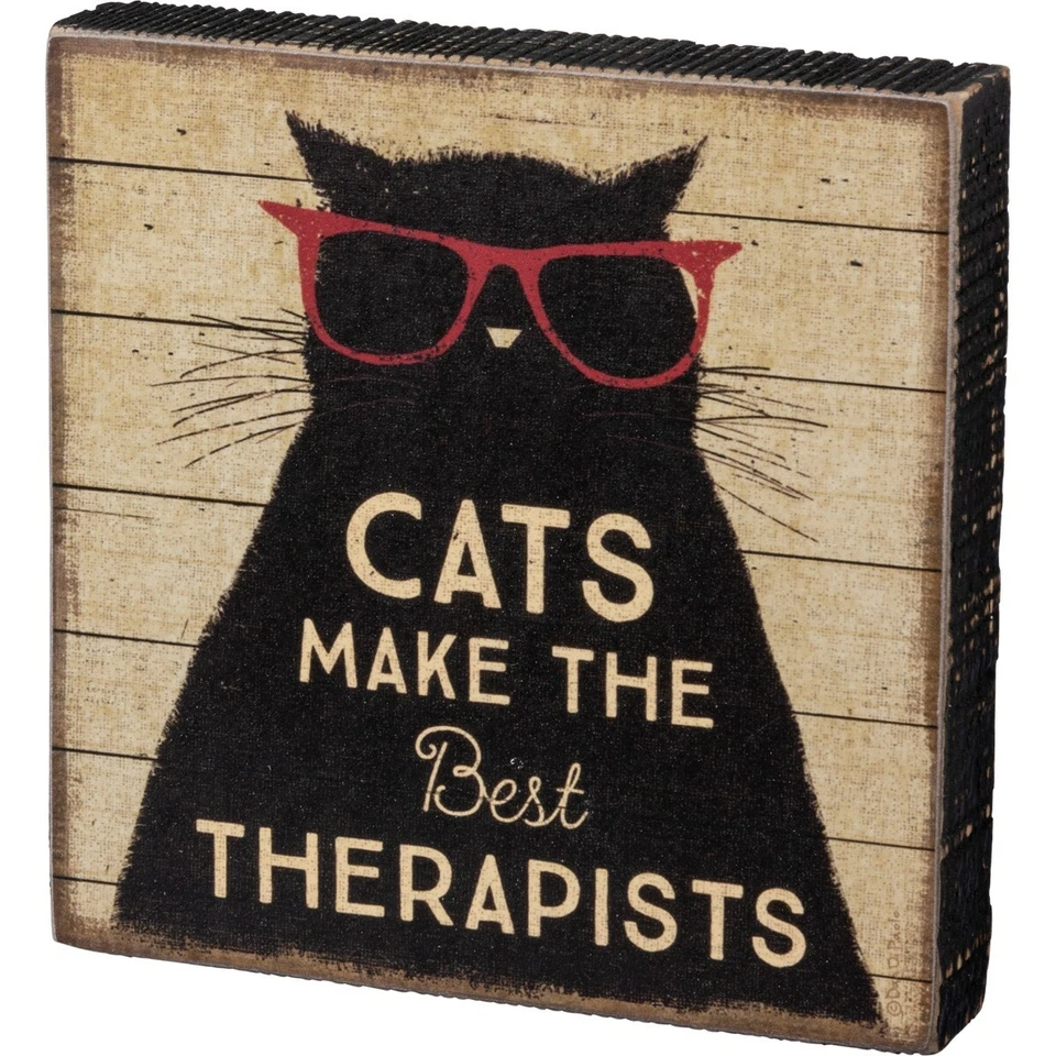 "Cats Make the Best Therapist"  Wooden Block Sign Hang or Free Standing - Image 1 of 2