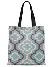 S4Sassy Blue Quarterfoil Geometric Print Canvas Shopping Tote Bag-nRs