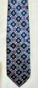 Men's Neck Tie: Ketch Classics. Black/Gold/Red. Geometric. Polyester. 54" length - Picture 1 of 5