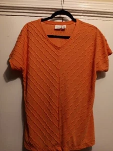Weekends by Chico's Short Sleeve French Twist Orange T-Shirt Womens Size 1 ~EUC~ - Picture 1 of 7