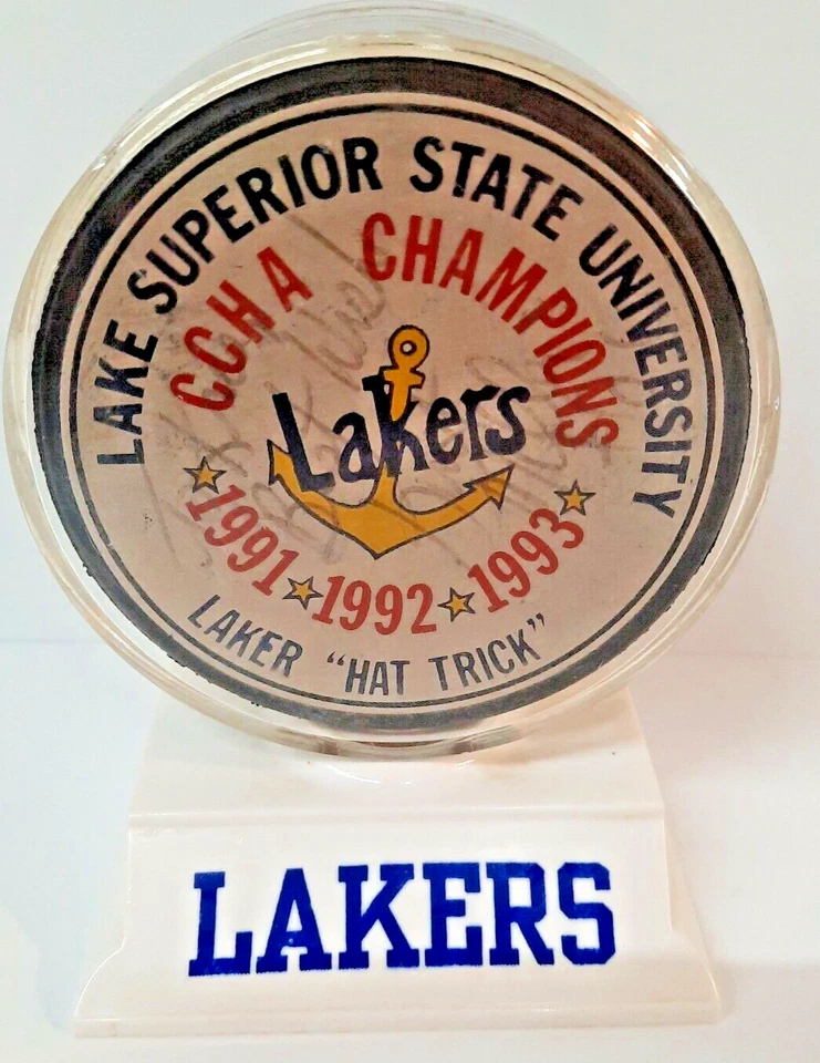 LSSU CCHA Puck Signed Hat Trick '91 '92 '93 Rare Hockey Collectible Item MI USA! - Image 1 of 4