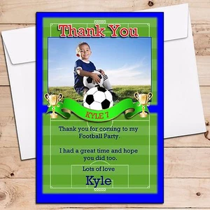10 Personalised Football Birthday Party Thank you Thankyou PHOTO Cards N204 - Picture 1 of 2