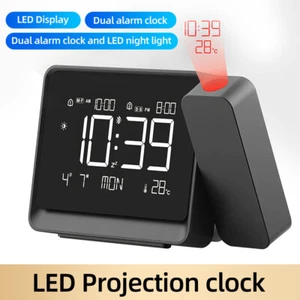 LED Digital Projection Alarm Dual Clock FM Radio Snooze Dimmer Ceiling Projector - Picture 1 of 12
