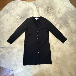 Sutton Studio Cardigan Womens Small Black Pure Wool Button Up V Neck Minimalist - Picture 1 of 8