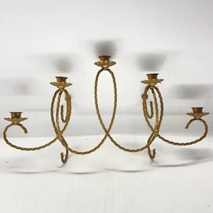 Vintage Homco Twisted Gold Metal 5 Arm Candelabra Wall Hanging Candle Sconces - Picture 1 of 6