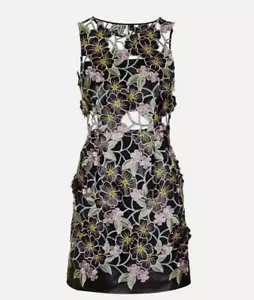 Topshop Black Multi PU Leather Lace Floral Appliqué Shift Dress 6 Embroidered - Picture 1 of 13