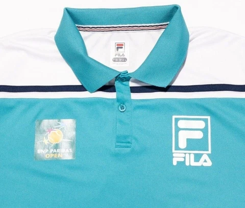 FILA BNP Paribas Polo Large Men's Tennis Wicking Teal Blue White Wicking Cover