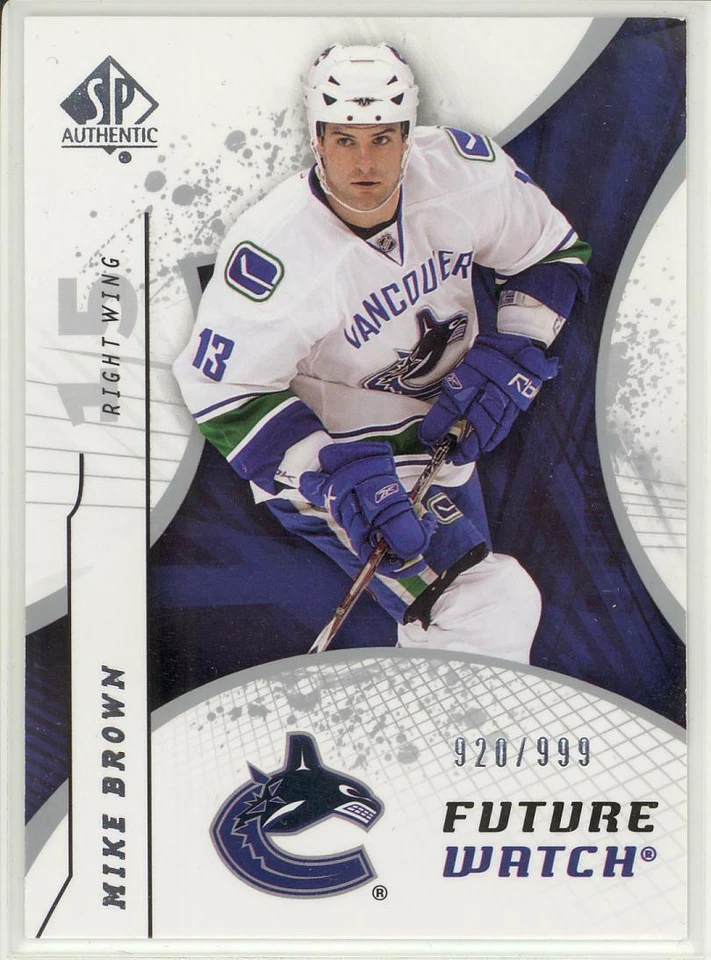 2008-09 UD SP AUTHENTIC MIKE BROWN RC /999 Future Watch Rookie SPA  #181 Canucks - Image 1 of 1