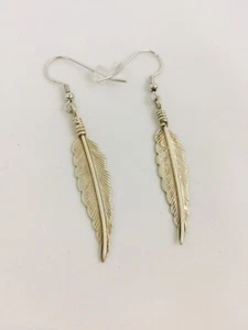 Native American Sterling Silver Navajo Handmade Feather Dangle Earrings Old Pawn - Picture 1 of 4