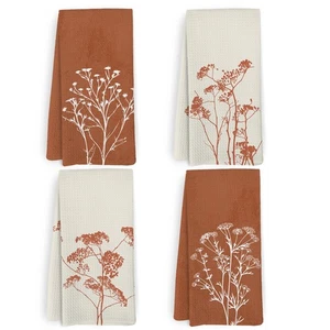 Gebrannte Orange Blumen Küchentücher 4er Set Terrakotta Blume Geschirrtücher Bur... - Bild 1 von 7