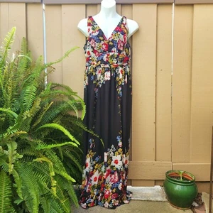 Ever Pretty Dark Floral Maxi Dress 14 V-Neck Sleeveless Zip Back Fit & Flare NWT - Picture 1 of 9
