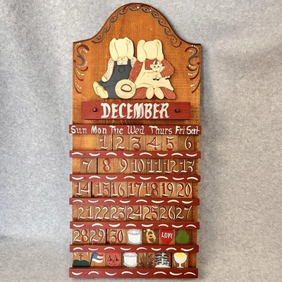 Винтажный деревянный вечный календарь ручной работы фермерский домик кролики пропавший день 31 - Изображение 1 из 4