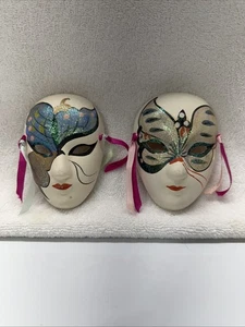 Vintage 4” Mardi Gras Clay Art Ceramic Masks Wall Decor Clown Jester Lot of 2 - Picture 1 of 3