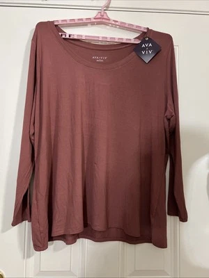 Camisa Pullover Ava & Viv Para Mujer 3X Plus Color Rojo Ladrillo Manga Larga Foto 1 de 4