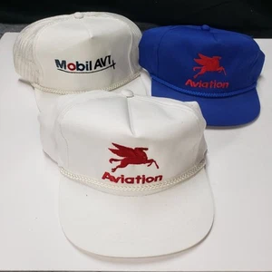 3- Vintage Mobil Aviation Trucker Hats Cap Made in USA - Picture 1 of 12