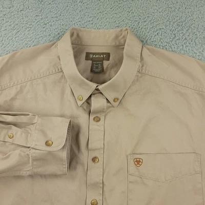 Camisa Ariat Para Hombres 3XL Tostada Sarga Sólida Clásica Botón Frontal Manga Larga Algodón Foto 1 de 4