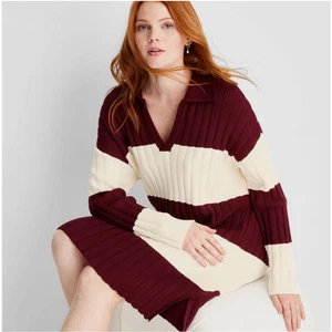 NWT Future Collective Women's Long Sleeve Rugby Mini Sweater Dress Burgundy XL - Picture 1 of 8