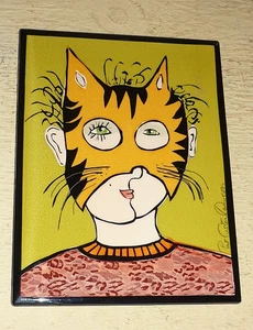 Pat Custer Denison KUNSTFLIESE. Mit dem Titel " MASKERADE " Dame in einer KÄTZCHENKATZENMASKE. - Bild 1 von 3