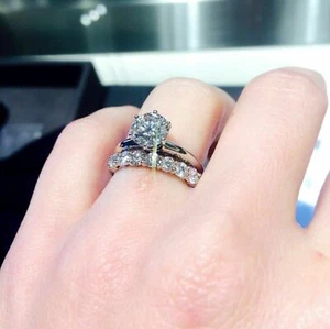 Engagement Ring Set 3.20Ct Round Cut Diamond 14k White Gold Simulated in Size 8 - Picture 1 of 3