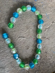 Beads For Crafting Green Blue Clear  Plastic Faceted  - Picture 1 of 5