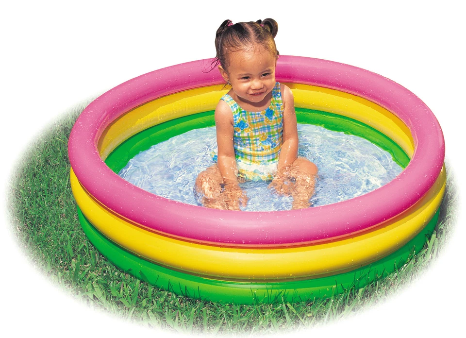 Baby Pool bunt Kinder Planschbecken Ø 86cm aufblasbar 3 Ringe Schwimmbecken NEU - Bild 1 von 1