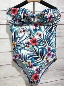 Blue Floral Tropical Time & Tru One Piece Swimsuit Sz L (12-14) NWOT - Picture 1 of 4