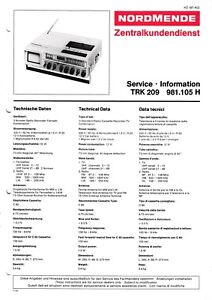 Service Manual-Anleitung für Nordmende TRK 209, 981.105 H 