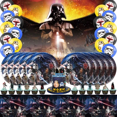 Juego de suministros de fiesta Luke Skywalker platos globos pancarta adorno de pasteles Foto 1 de 4
