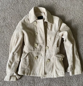 White XXS Jacket Peacoat Corduroy Cotton Feel Vintage - Picture 1 of 5