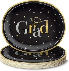 Class Dismissed School Graduation Theme Party 12" x 10" Oval Banquet Plates - Picture 1 of 1