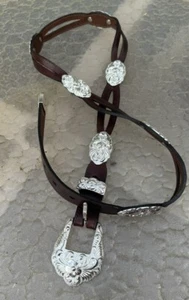 Size 38 NICONA Brown Leather Belt With Silver Tone Conchos - Unisex Southwestern - Picture 1 of 4