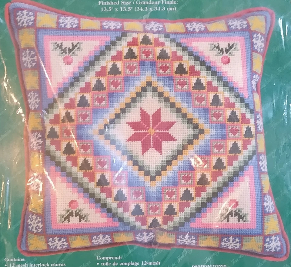 Janlynn Christmas Patchwork Needlepoint Kit Pillow Lois Winston